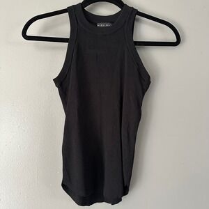 MIOU MUSE BLACK RIBBED VISCOSE BLEND BASIC TANK SMALL